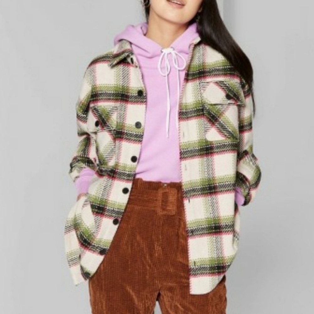 Wild Fable Plaid Shacket, Oversized, Size Large